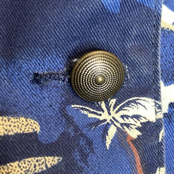 Tropical Cotton Blazer‎ Womens S Blue Lightweight Retro Coastal Resort Vacation - Picture 5 of 10